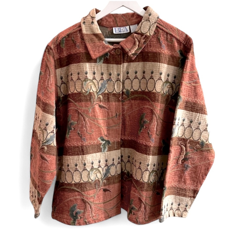 Vintage BFA Classics Tapestry Floral Rust & Khaki Shirt Jacket Women Sz 2XL